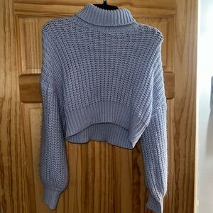 SHEIN Light Blue Cropped Turtleneck Sweater